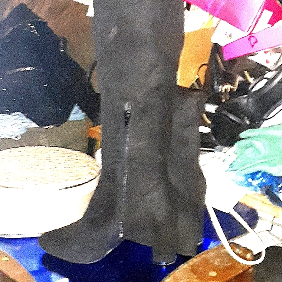 Black SUEDE leather thigh boot boots - Picture 2 of 6
